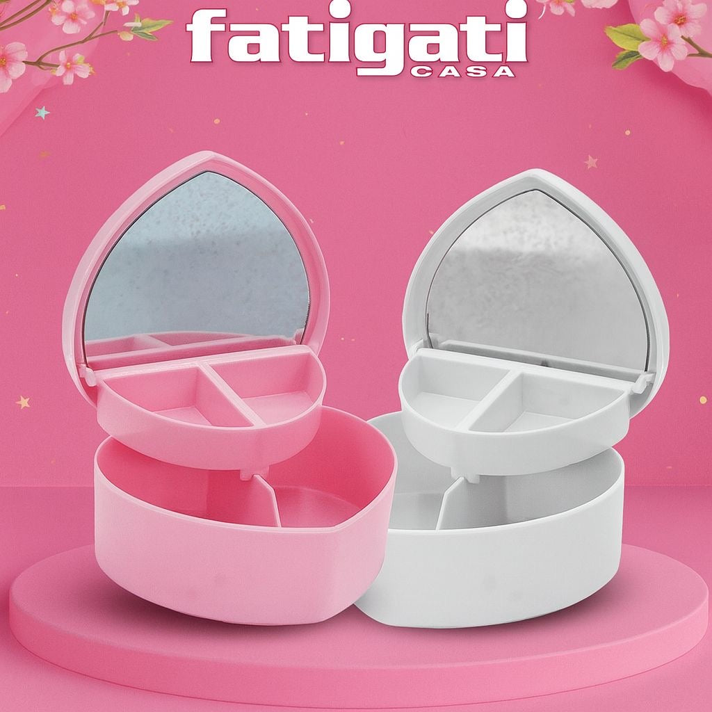 Portagioie ( e non ) a forma di cuore, in plastica, con specchio e vari scomparti FATIGATI💜