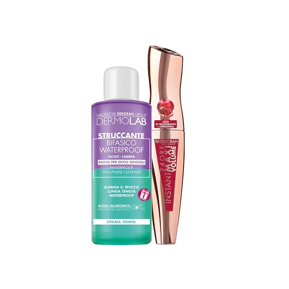 Kit mascara Deborah Milano effetto MAXI VOLUME + struccante bifasico waterproof omaggio 🎁