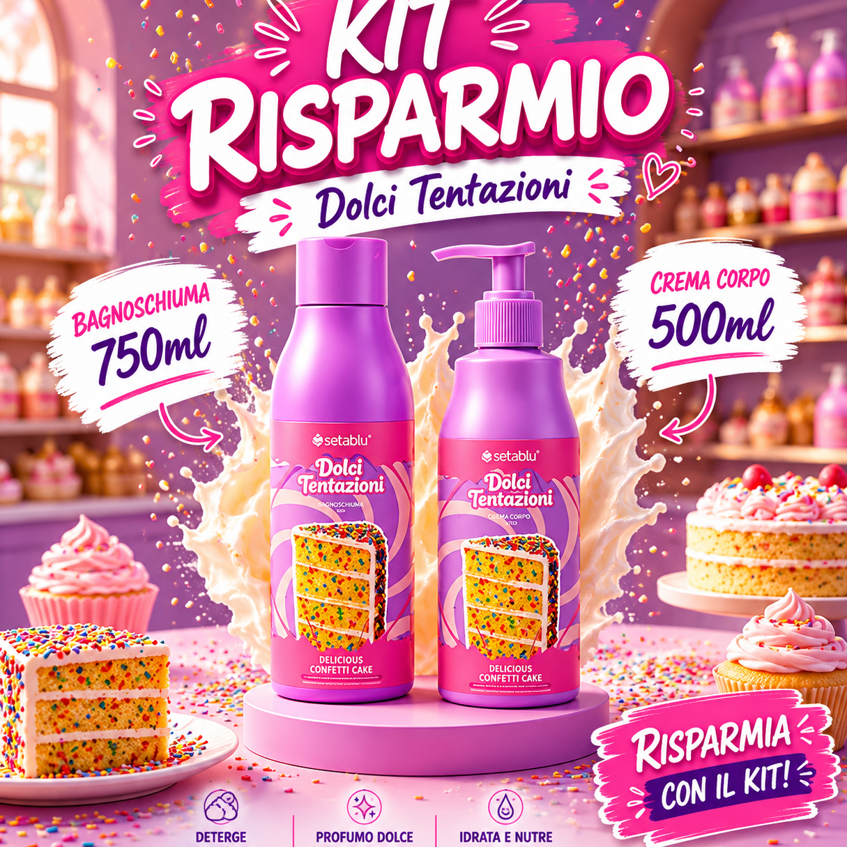 Kit seta blu Bagnoschiuma 750ml + Crema corpo 500 ml BIG SIZE