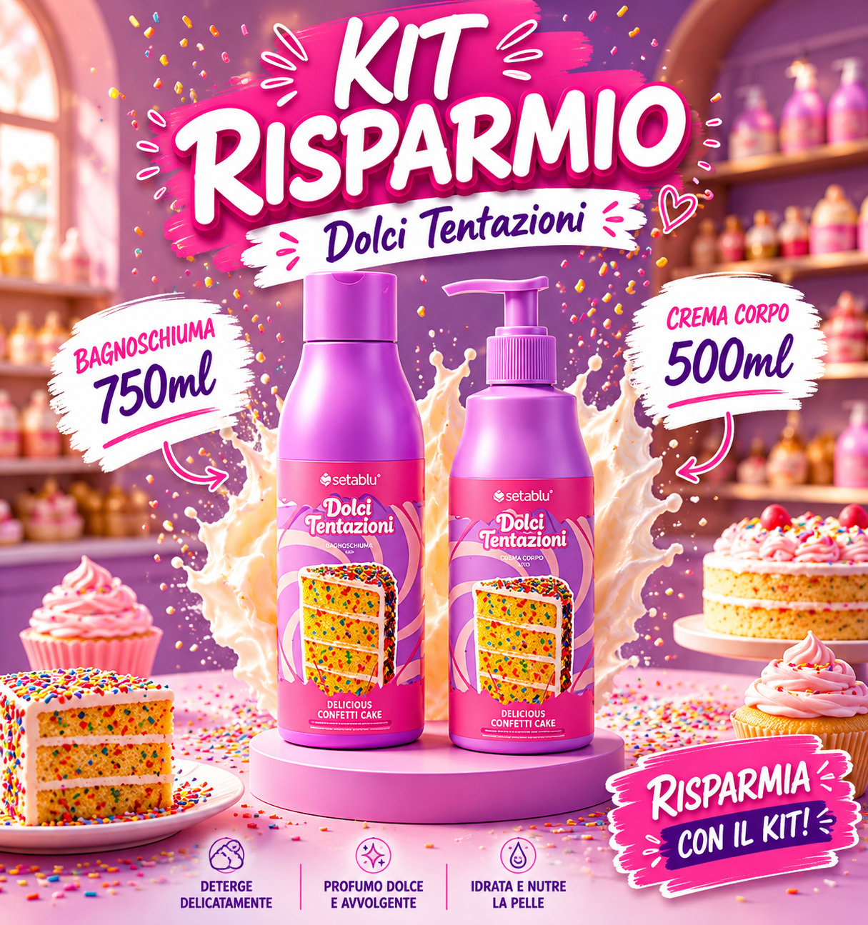 Kit seta blu Bagnoschiuma 750ml + Crema corpo 500 ml BIG SIZE