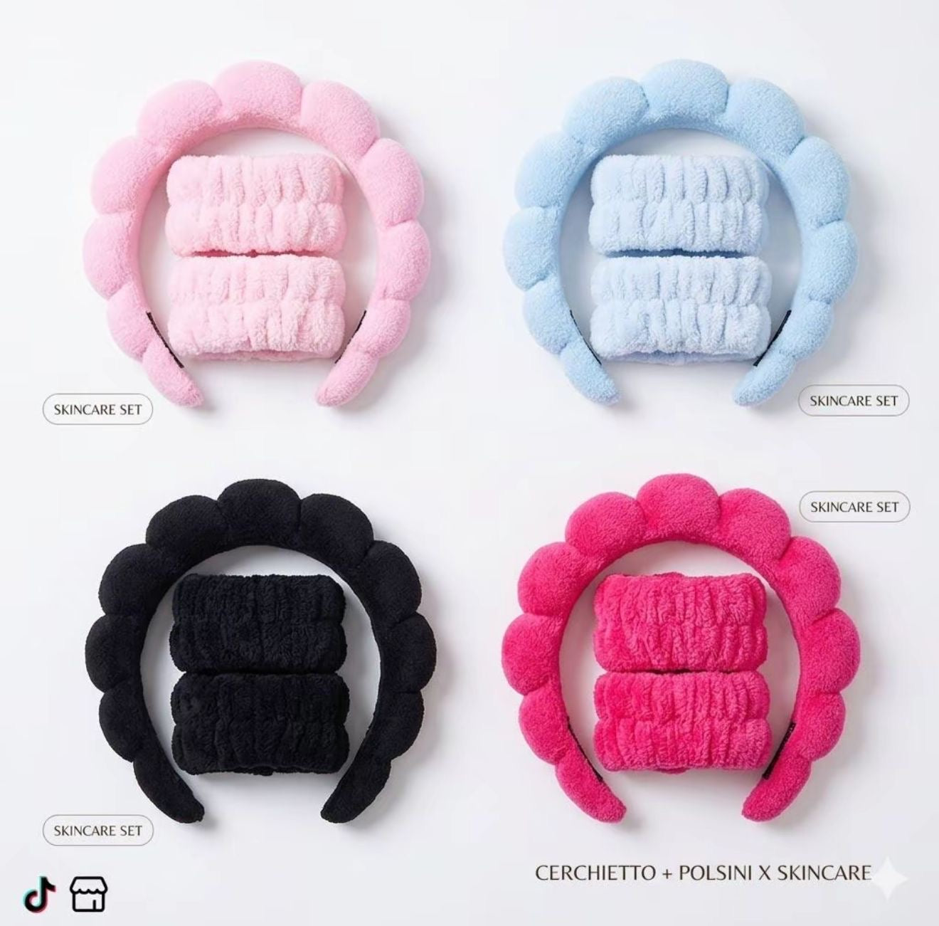 Set skincare, cerchietto + polsini