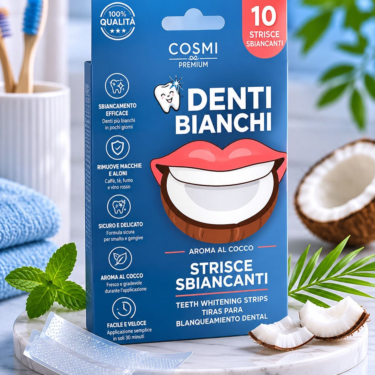 Strisce sbiancanti per denti più bianchi, forti e sani