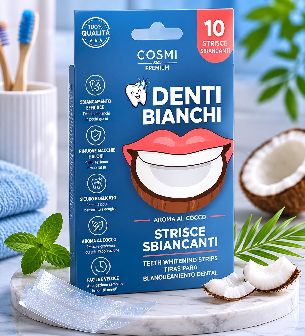 Strisce sbiancanti per denti più bianchi, forti e sani