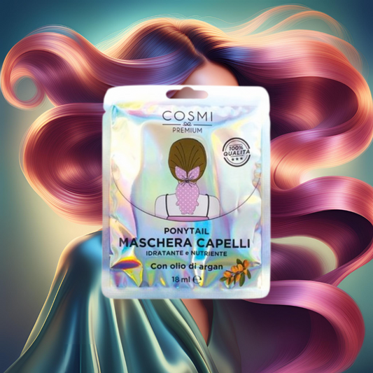 Maschera per capelli, olio d'argan, capelli lisci e setosi