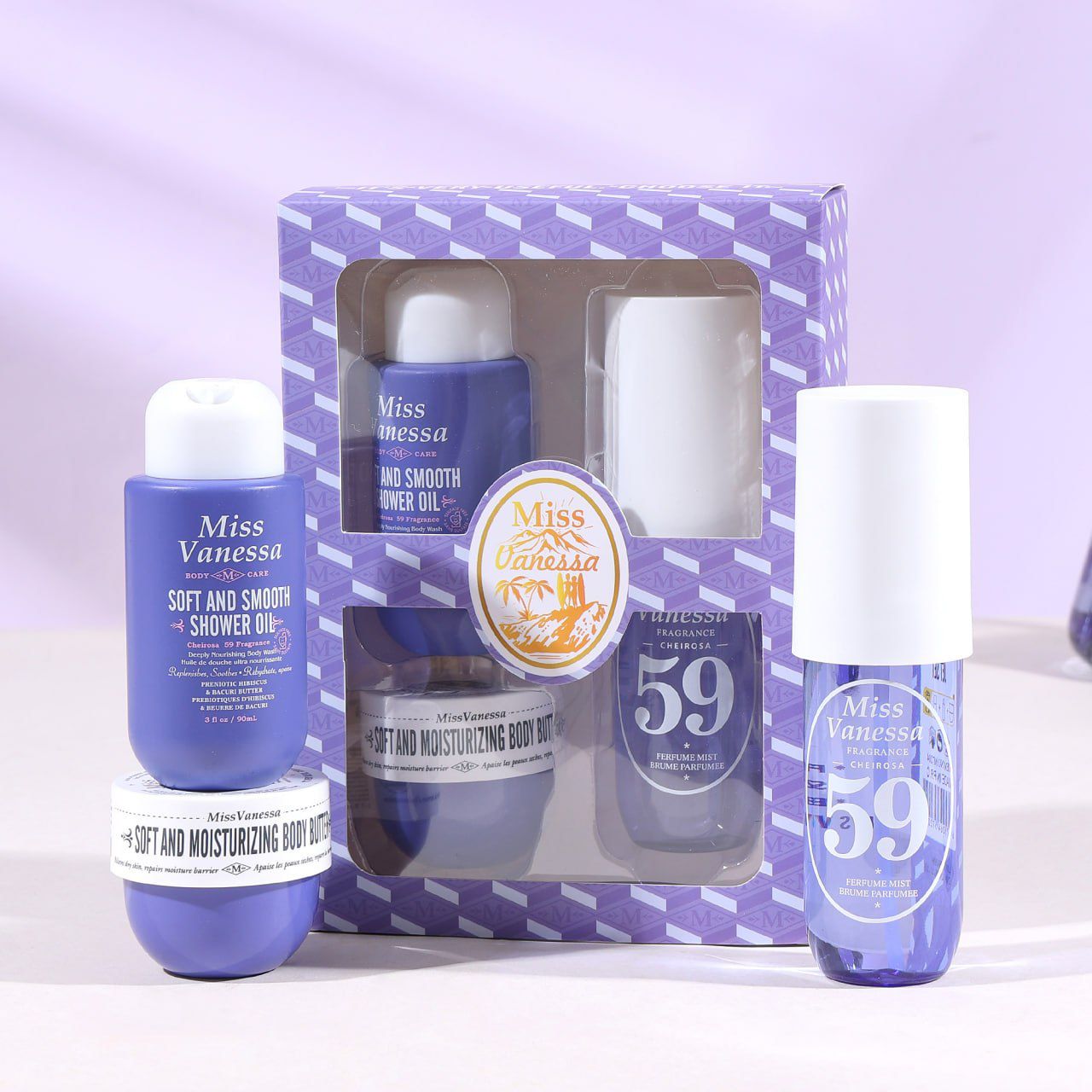 Kit bagno schiuma 90 ml, crema corpo 50 ml, acqua corpo 100 ml